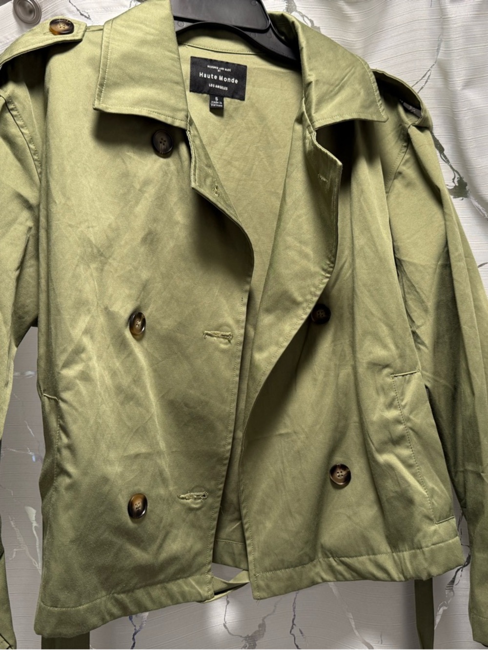 Haute Monde Olive Green Double-Breasted Trench Coat